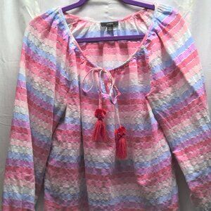 J Crew Women's Medium Linen blouse Pink stipe